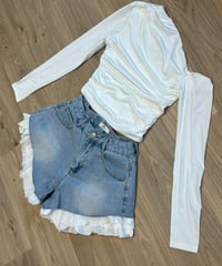 Image 3 of Frill hem denim shorts 
