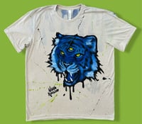 Image 1 of “BLUE TIGER” HAND PAINTED T-SHIRT LARGE