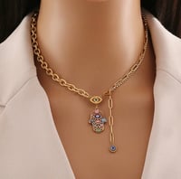 Image 2 of Hamsa Palm Shaped Colored Oil  Evil Eye Style Stainless Steel Necklace
