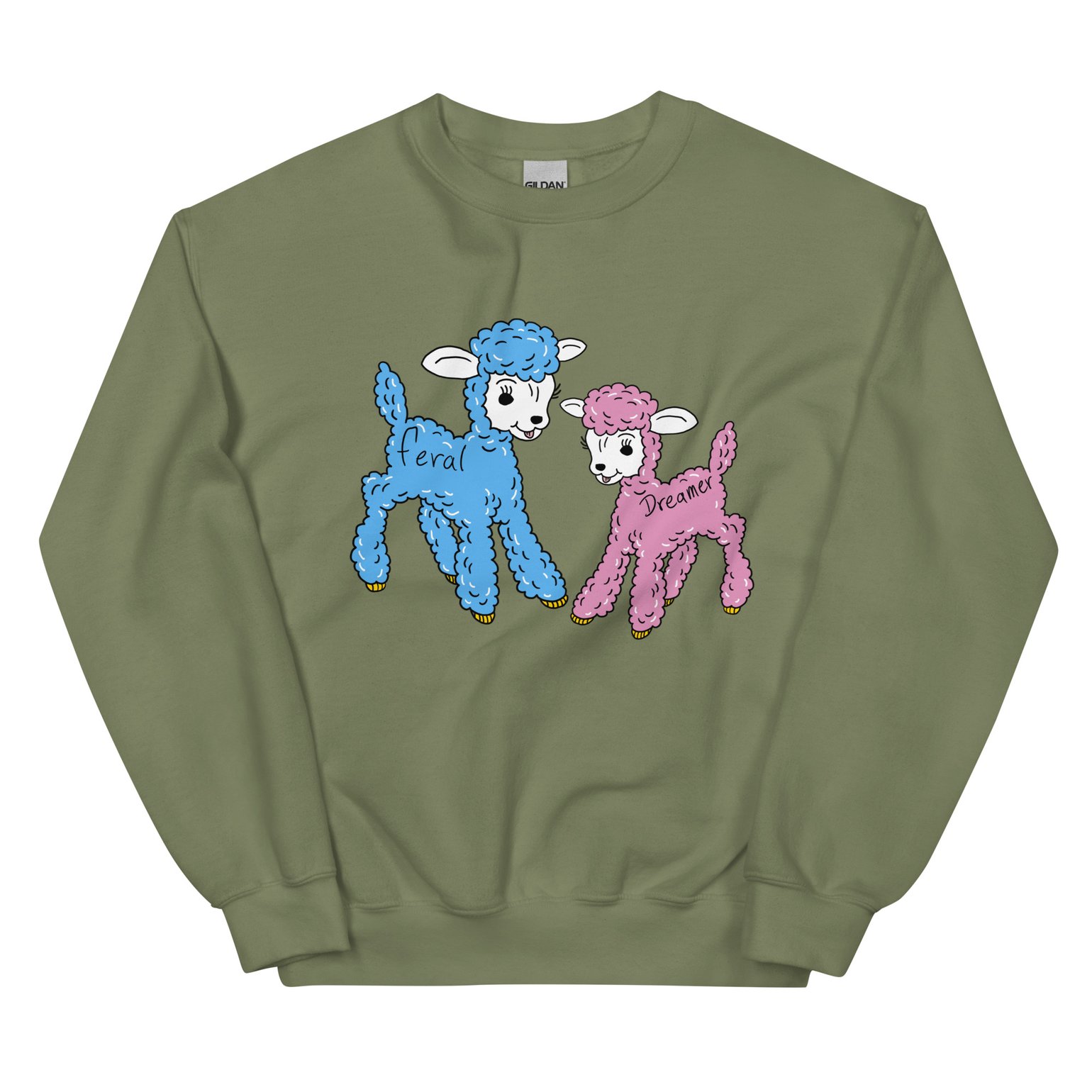 Image of FERAL DREAMERS-DUO MILITARY GREEN CREW/SWEATER