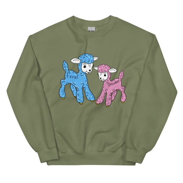 Image of FERAL DREAMERS-DUO MILITARY GREEN CREW/SWEATER