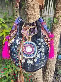 Image 2 of Slouch bag leather pulley - black White 