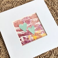 Image 2 of Mini Collage ~ Seafoam Blue Heart, Peachy Pink & Plum ~ 4x4 Inch Mat 