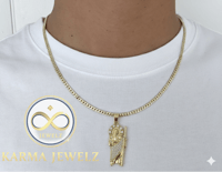 Image 2 of 14k EP 18” 3mm Cuban Chain With Iced Out San Judas Pendant Chain Set