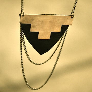 Image of Geo Brass Cutout & Leather Necklace