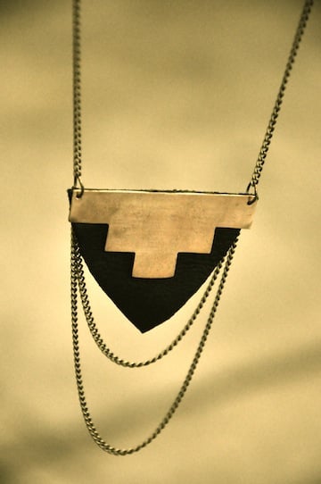 Image of Geo Brass Cutout & Leather Necklace