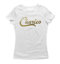 Ladies Original Charleo Tee   White/Gold Bling