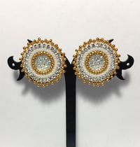 Image 2 of Pearl White and Gold Beaded Earrings (1.2”)