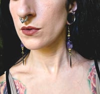 Image 1 of Amethyst and Brass Drop Earrings 