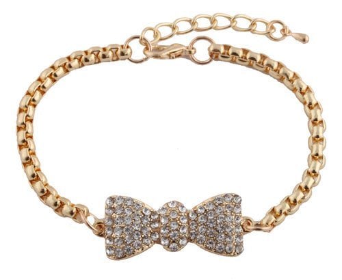 Image of Gold Iced Out Bow Tie Shamballah Box Chain Adjustable Bracelet