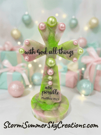Standing Green & Pink Marbled Cross