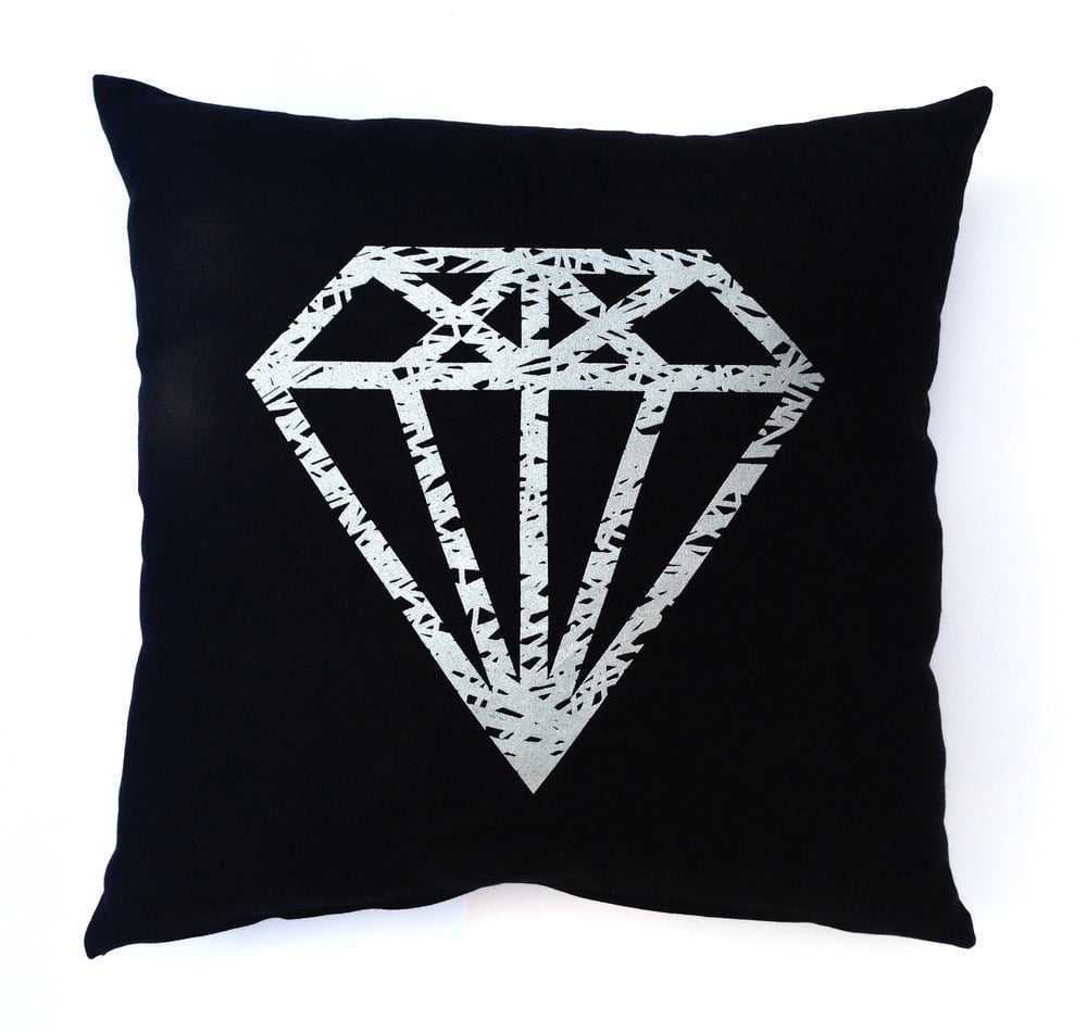 Image of LornaLove cushion : Diamond [metallic silver on black]