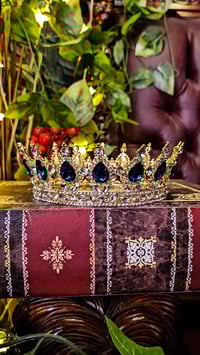 Image 1 of 👑The Armored Kingdom Dark Aquamarine Blue Queens Crown (Gold)