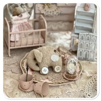 Image 3 of Handmade coffee beige flat elephant with "button wheels"