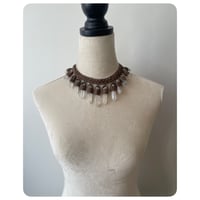 Image 3 of The Empress Necklace - Clear Quartz Crystals and Dusty Brown Leather