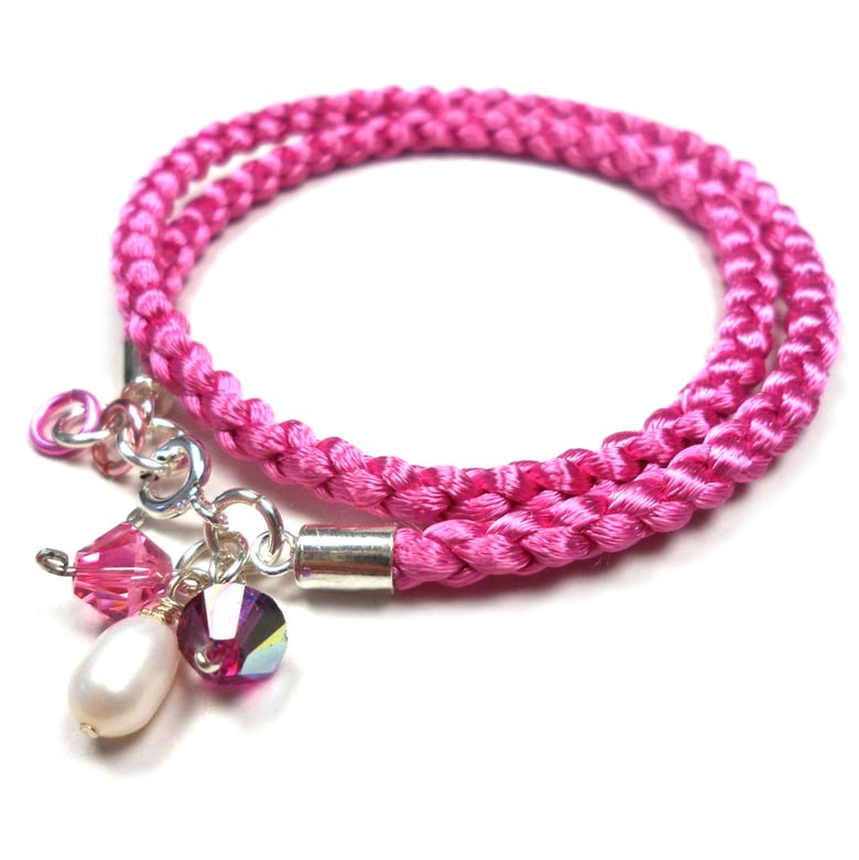Image of Rosa, rosa/rødt eller r/h/b armbånd - braided bracelet in satincord