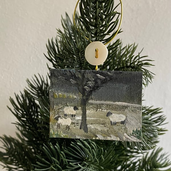 Image of Sheep in winter - miniature painting 
