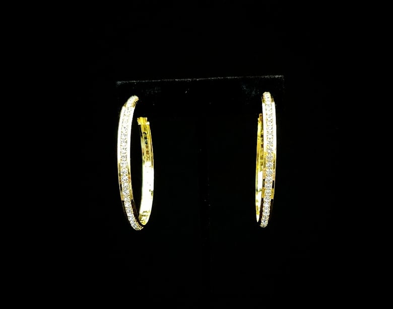 Image of Gold Rhinestone Large Pierced Hoops 