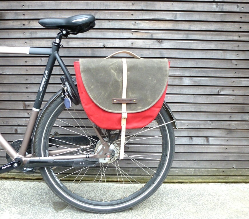 Waxed canvas pannier / bicycle bag with flap,COLLECTION UNISEX