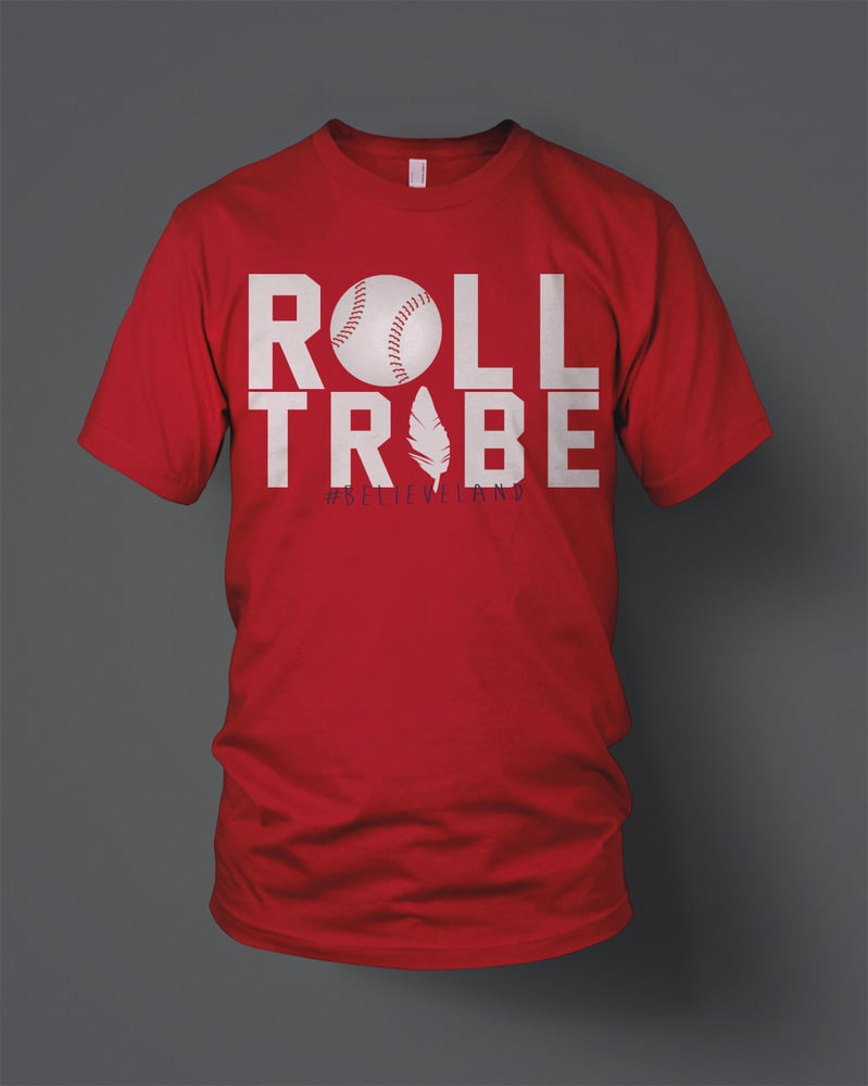 Image of Cleveland Indians "Roll Tribe" Graphic Tee - Red Crew Neck