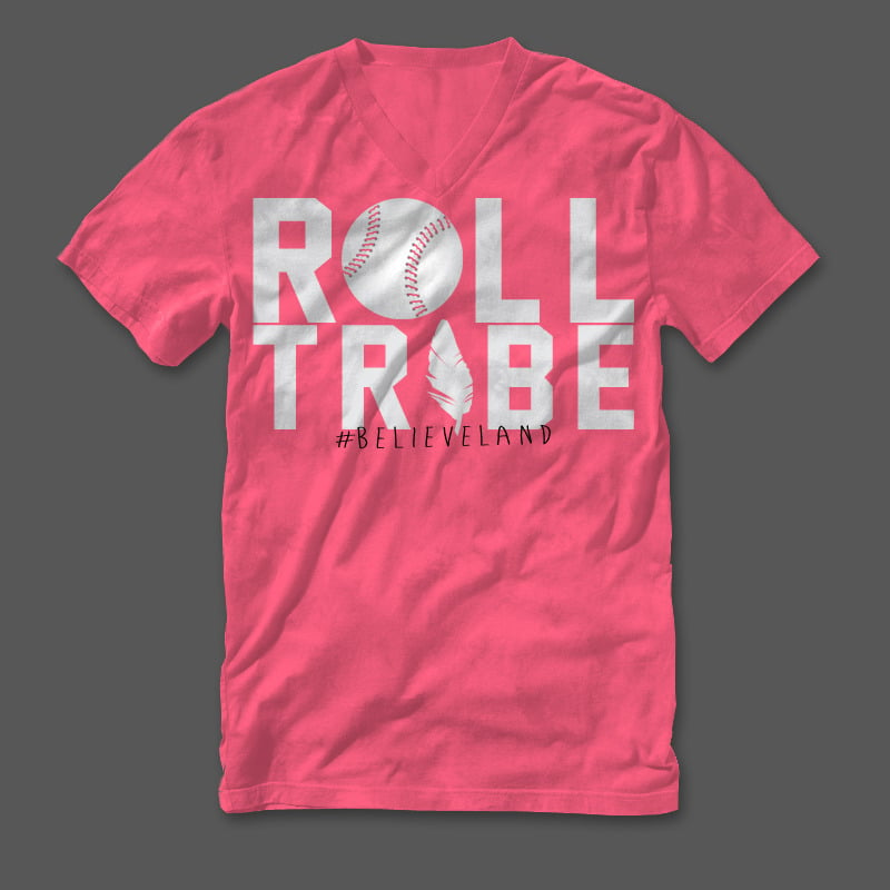 Image of Cleveland Indians "Roll Tribe" Graphic Tee - Pink V-Neck