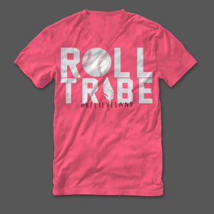 Image of Cleveland Indians "Roll Tribe" Graphic Tee - Pink V-Neck