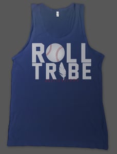 Image of Cleveland Indians "Roll Tribe" Graphic Tee - Blue Uni-sex Tank Top