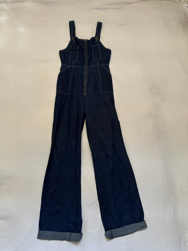 early 70s dark denim zip up overalls 