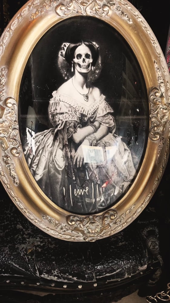 Image of ‘ANGEL OF DEATH’ - Hand Embellished Print in Antique Convex Glass Frame - { 1 / 1 }