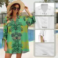 Image 4 of Women’s Button Up 3/4 Sleeve Ulu Design Shirt