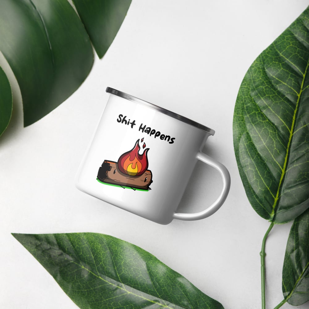 Image of Shit Happens Fire Log Enamel Mug