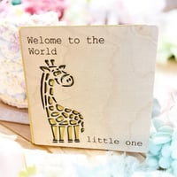 Image 2 of Wooden Newborn Baby Card Giraffe