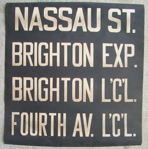 Image of 1930s BMT New York Subway Sign with Routes: BRIGHTON BEACH 24x25 Inches