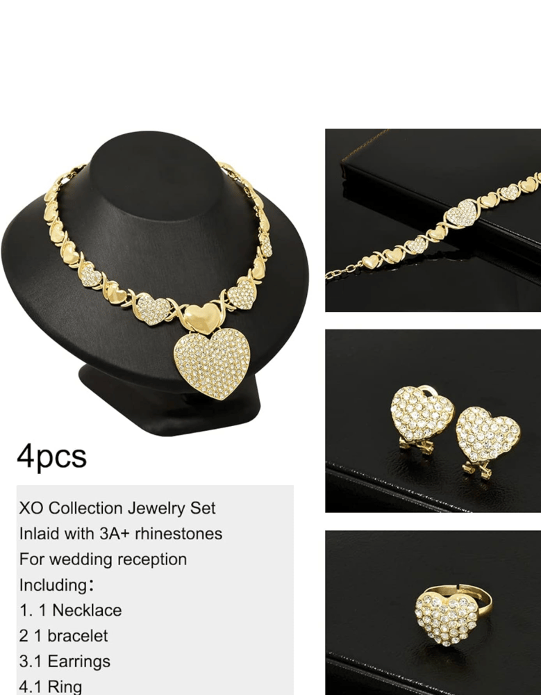 Image of XOXO Women Jewelry Necklace Set 18K Gold Jewelry Necklace Earrings Bracelet Ring 4 Pieces Set