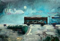 Image 2 of Painting / maleri / "ISLANDS BRYGGE – Malerdrømme og tankestreger – Togvognen" / 90x130 cm