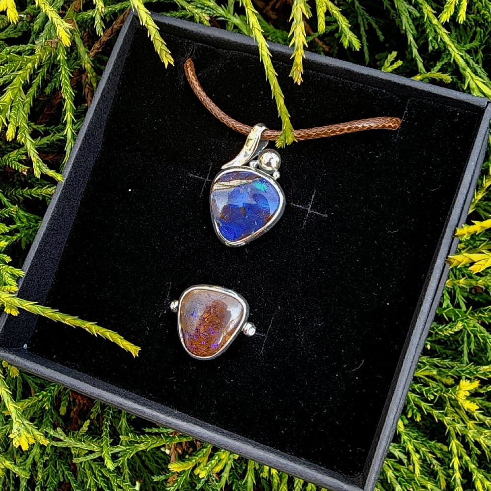 Image of Life in Twilight Boulder Opals in Sterling Silver - Ring & Pendant Set