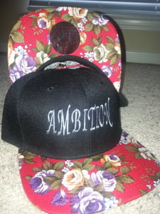 Image of "AMBITION" GREY/RED FLORAL SNAPBACK