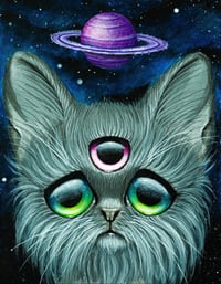 Image 1 of Third Eye Saturn Cat Original Acrylic Painting