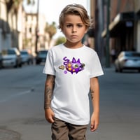 Image 1 of Organic cotton kids t-shirt purple cat