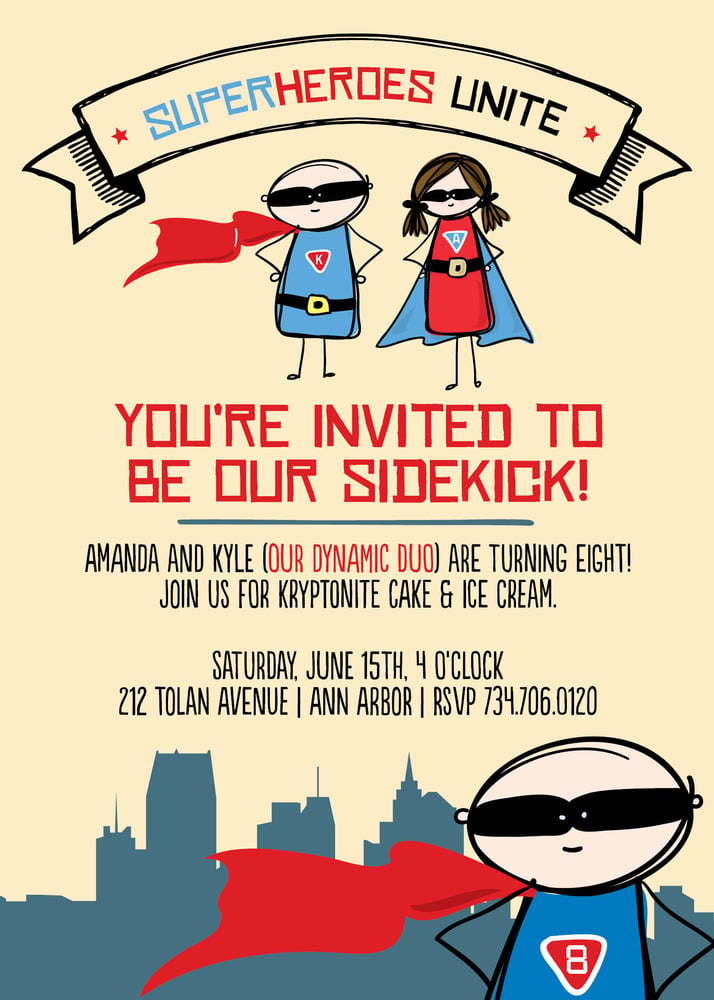 Superhero/Sidekick Invitation
