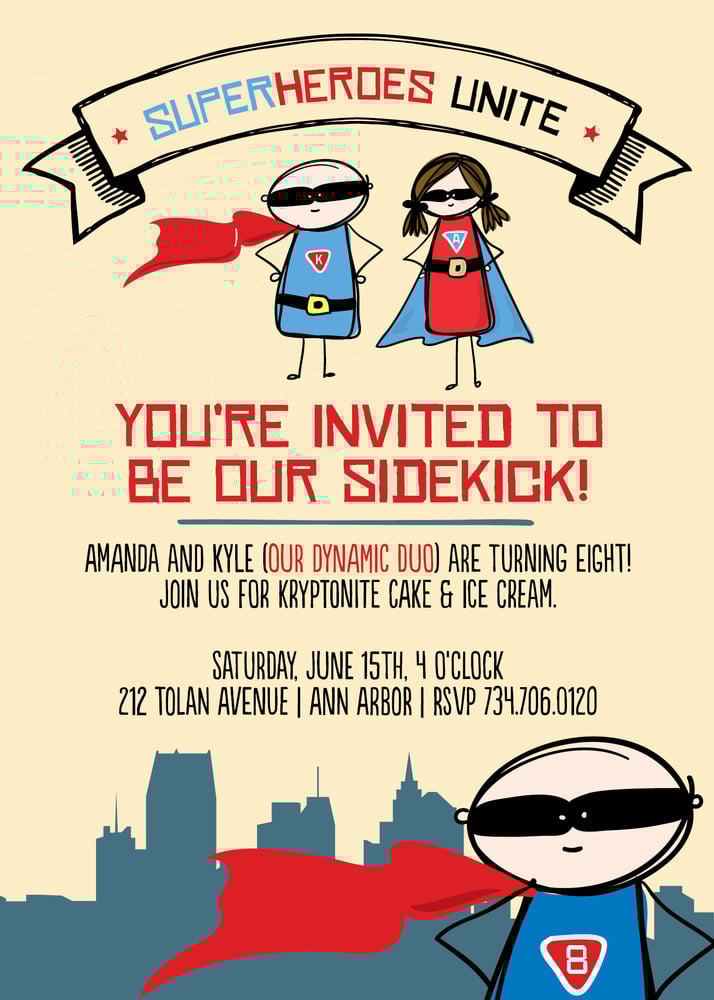 Superhero/Sidekick Invitation