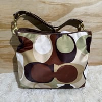 Image 2 of Coach Olive Green Scarf Print Multicolor Signature Shoulder Tote Bag Purse RARE!