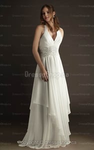 Image of A-line Halter Chiffon Floor-length White Beading Evening Dress at Dresseshop.ca