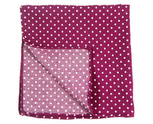 Image of Purple polka dot pocket square with hand-rolled edges
