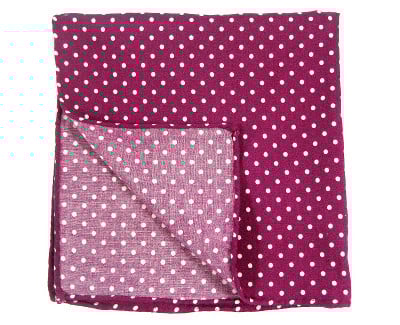 Image of Purple polka dot pocket square with hand-rolled edges