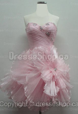 Image of A-line Sweetheart Organza Short/Mini Pink Flowers Party Dress at Dresseshop.ca