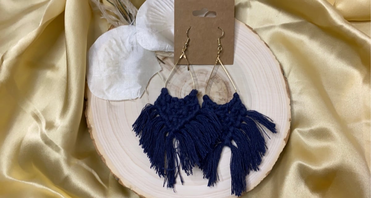 Image of Teardrop Macramé Earrings: Navy Blue