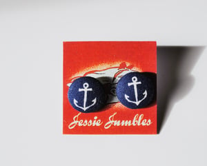 Image of Navy Anchor Button Earrings