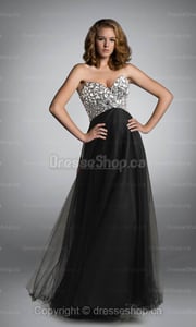 Image of A-line Sweetheart Tulle Floor-length Black Crystal Evening Dress at Dresseshop.ca