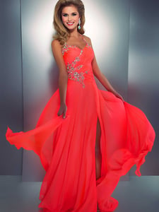 Image of A-line Halter Chiffon Floor-length Beading Prom Dress at Msdressy.com